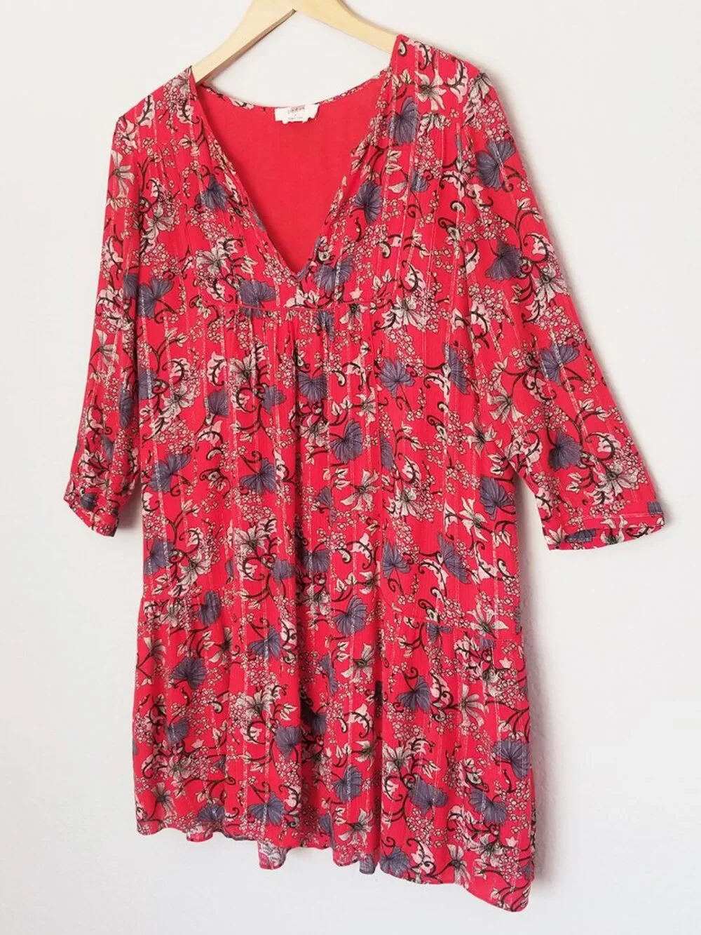 ba&sh Eve Red Floral Metallic Boho Flowy Dress Size 2, US 8 Medium Flowy $235 - Picture 5 of 16